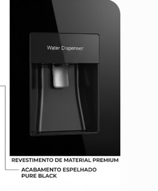 Geladeira Side by Side Husky Black Glass – Duas Portas com Dispenser de Água e Painel Digital