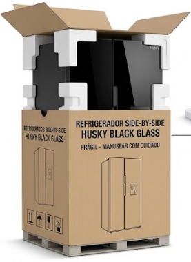 Geladeira Side by Side Husky Black Glass – Duas Portas com Dispenser de Água e Painel Digital