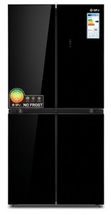 Geladeira-Frigorífico SPJ Porta Francesa 4 Portas Vidro Preto Sem Gelo (Com Painel Digital)