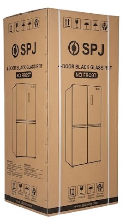 Geladeira-Frigorífico SPJ Porta Francesa 4 Portas Vidro Preto Sem Gelo (Com Painel Digital)
