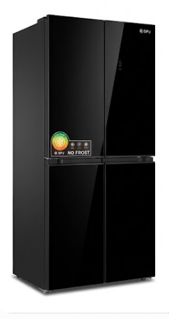 Geladeira-Frigorífico SPJ Porta Francesa 4 Portas Vidro Preto Sem Gelo (Com Painel Digital)