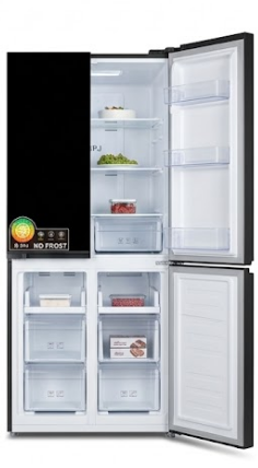 Geladeira-Frigorífico SPJ Porta Francesa 4 Portas Vidro Preto Sem Gelo (Com Painel Digital)