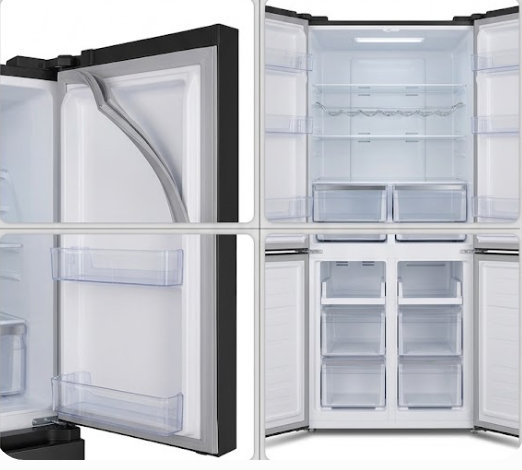 Geladeira-Frigorífico SPJ Porta Francesa 4 Portas Vidro Preto Sem Gelo (Com Painel Digital)