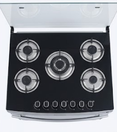 Fogão a Gás Indemax 5 Queimadores Inox com Mesa de Vidro e Queimador Tripla Chama